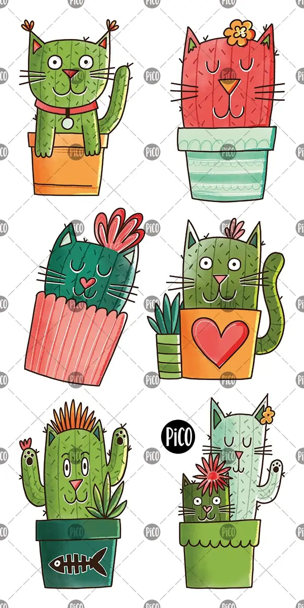 Tatouages temporaires des mignons chats-cactus.