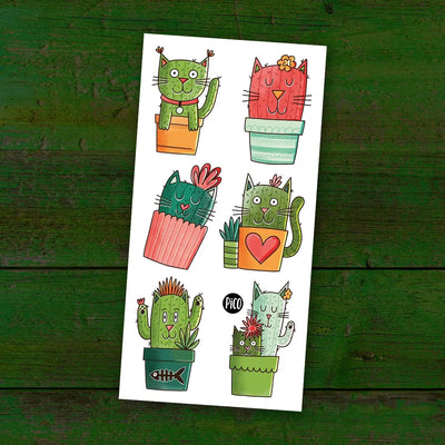 Tatouages temporaires des mignons chats-cactus.