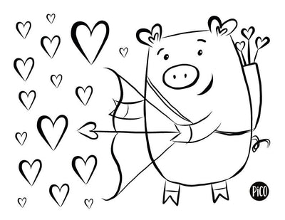 Coloriage à imprimer gratuit PDF - Le Cupicochon de la Saint-Valentin