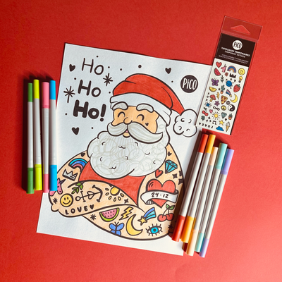 Coloriage à imprimer gratuit PDF - Le Père Noël tatoué