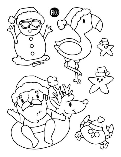 Coloriage à imprimer gratuit PDF - Père Noël à la plage