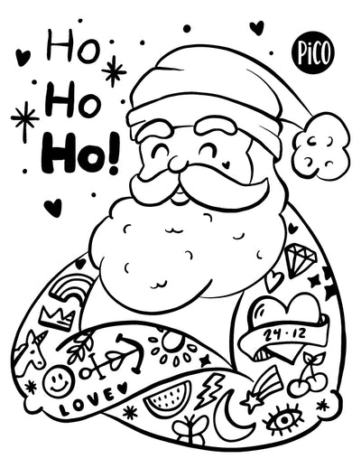 Coloriage à imprimer gratuit PDF - Le Père Noël tatoué