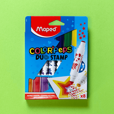 crayons feutres à pointe large dont un coté est une estampe. deux produit en un pour le bricolage scolaire fait par maped vendu par pico / broad-tipped felt-tip pens, one side of which is a print. two products in one for school DIY made by maped sold by pico